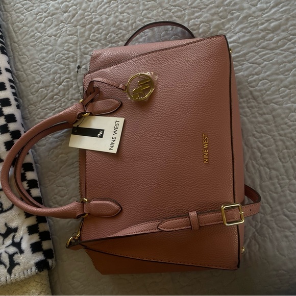 Nine West Pink Satchel with Gold Accents and Structured Design - Picture 3 of 5